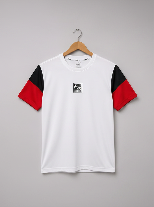 Puma Colorblock T-Shirt – White / Black / Red