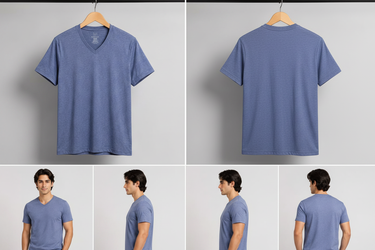 Classic Steel Blue V-Neck T-Shirt