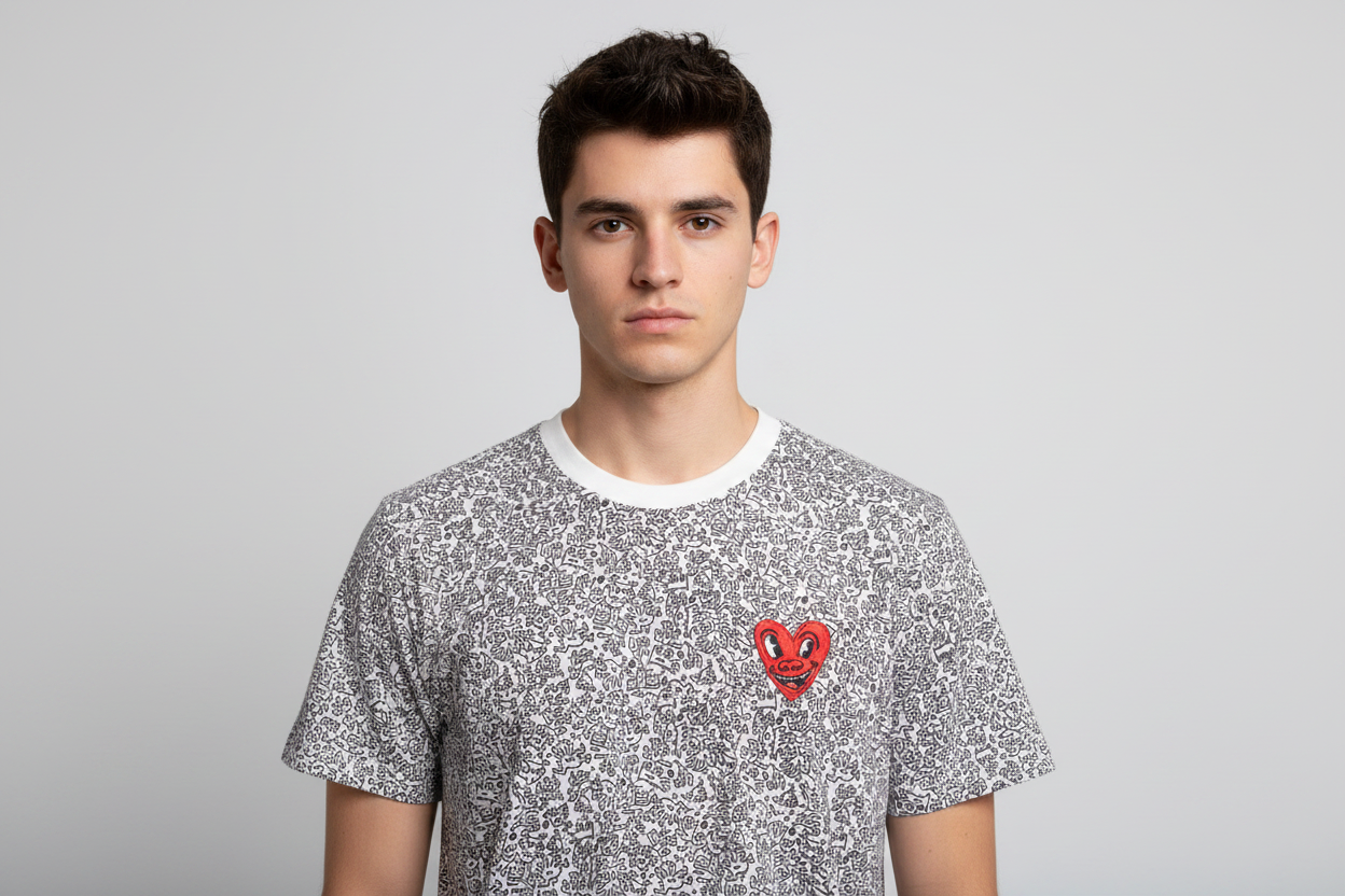Keith Haring All-Over Print Graphic T-Shirt – White