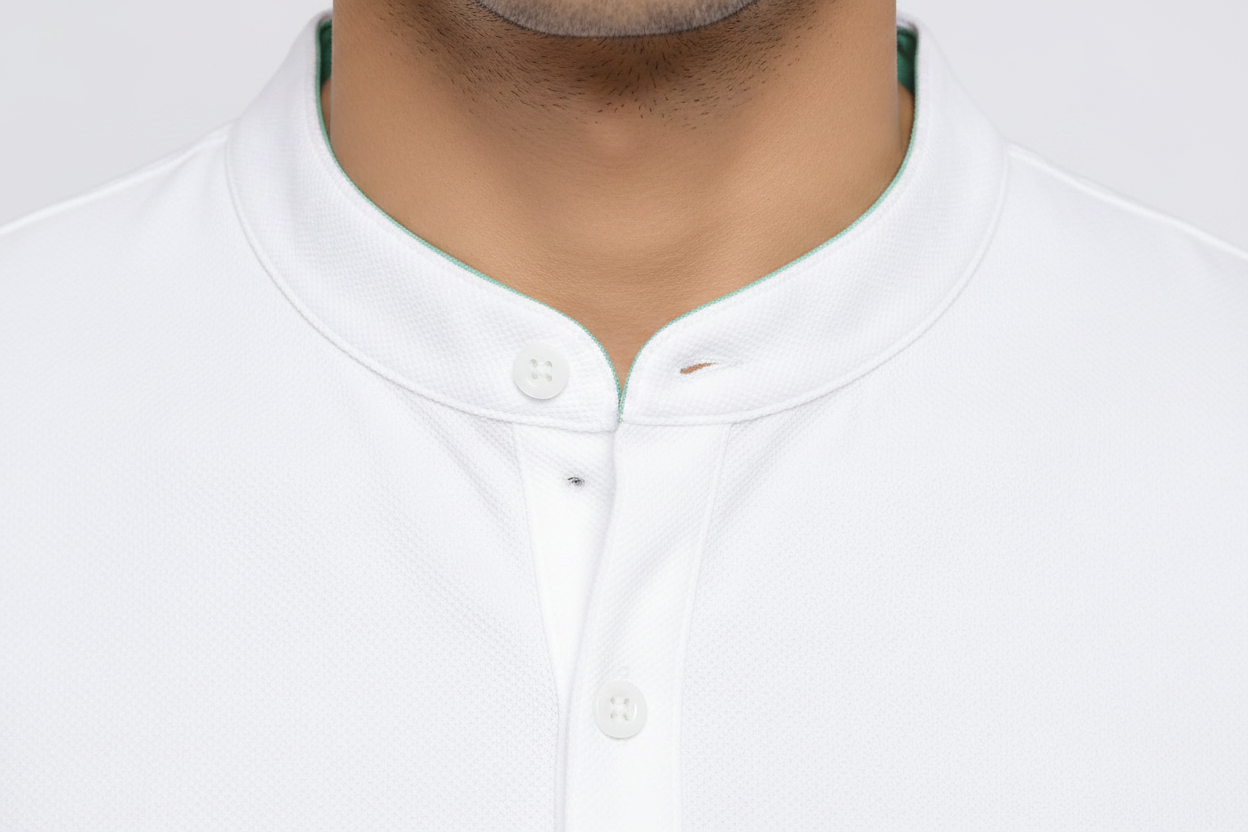 Zara Mandarin Collar Henley Polo Shirt – White