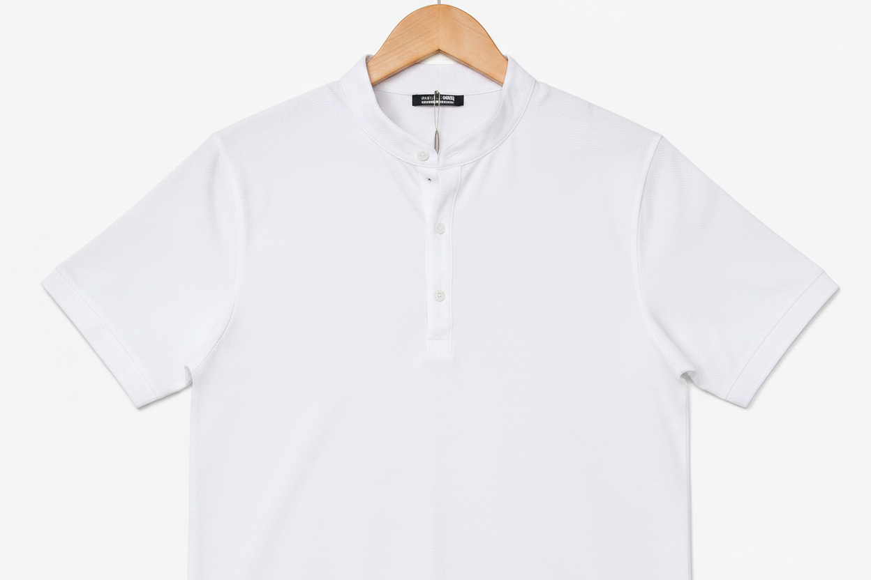 Zara Mandarin Collar Henley Polo Shirt – White