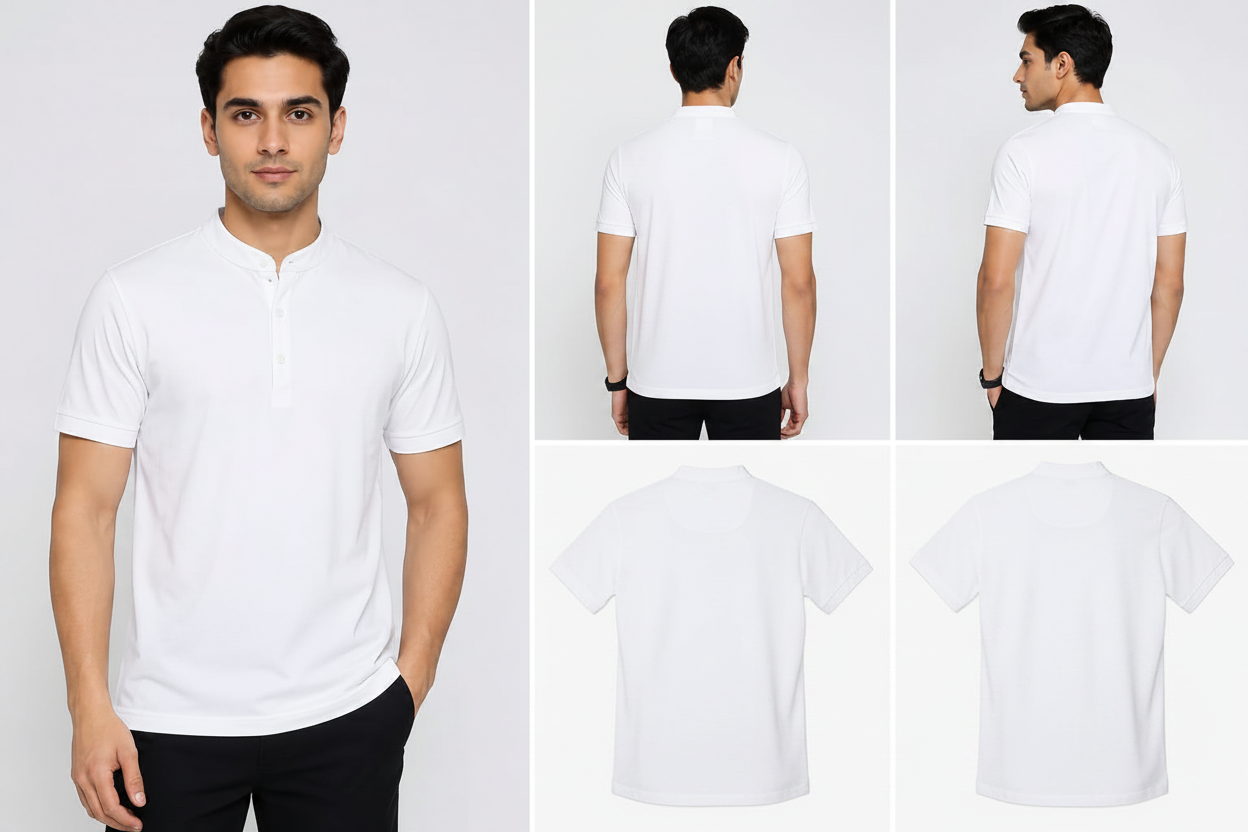 Zara Mandarin Collar Henley Polo Shirt – White