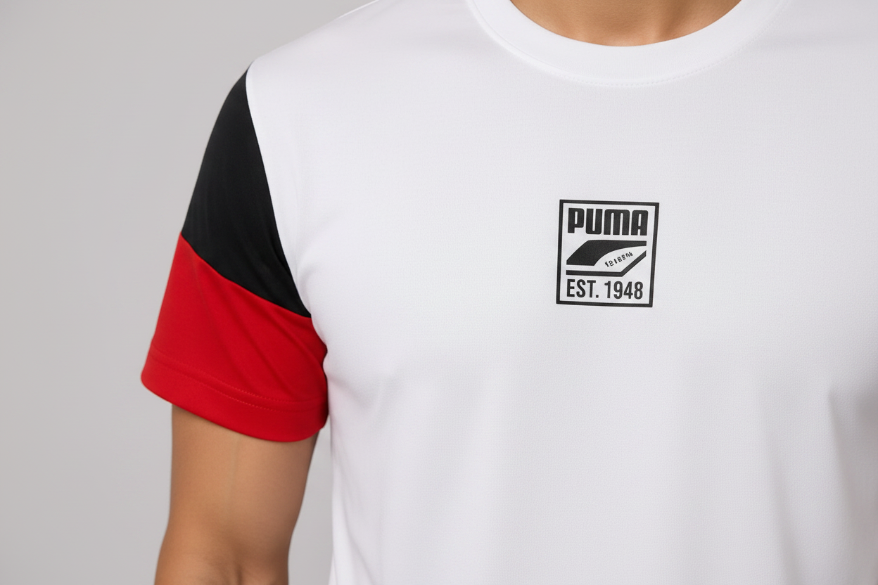 Puma Colorblock T-Shirt – White / Black / Red