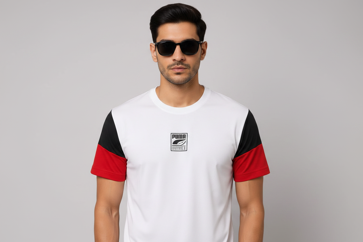 Puma Colorblock T-Shirt – White / Black / Red