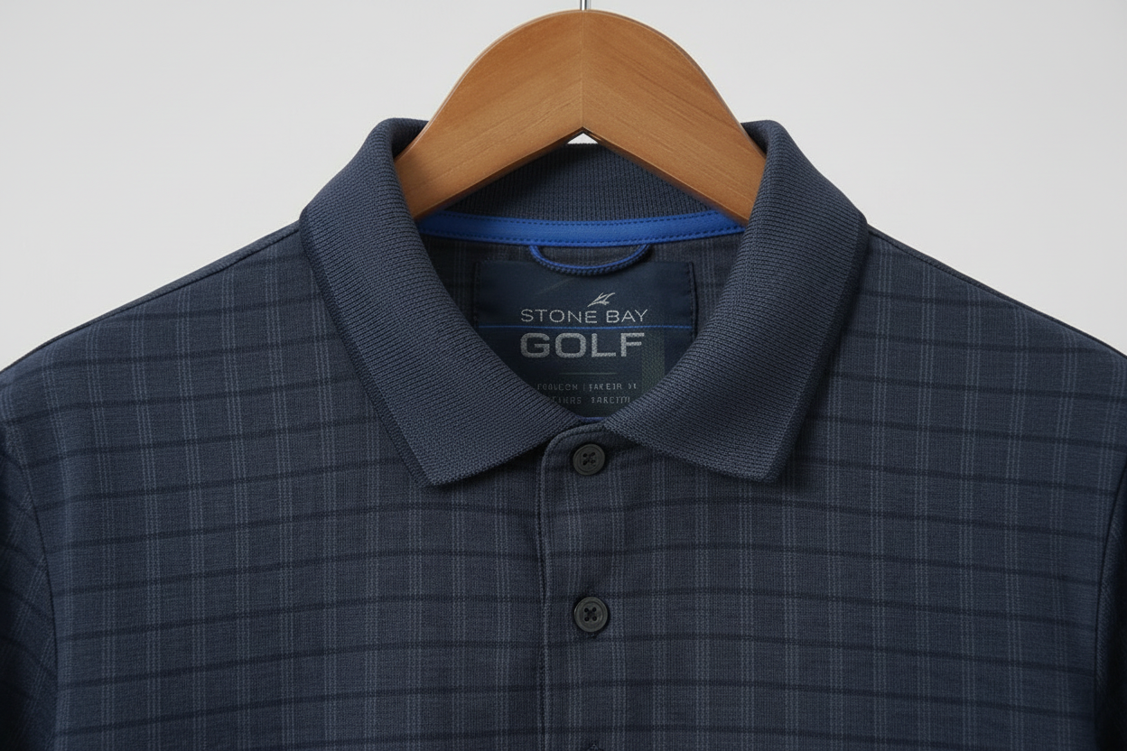 Stone Bay Golf Textured Check Polo Shirt – Navy Blue