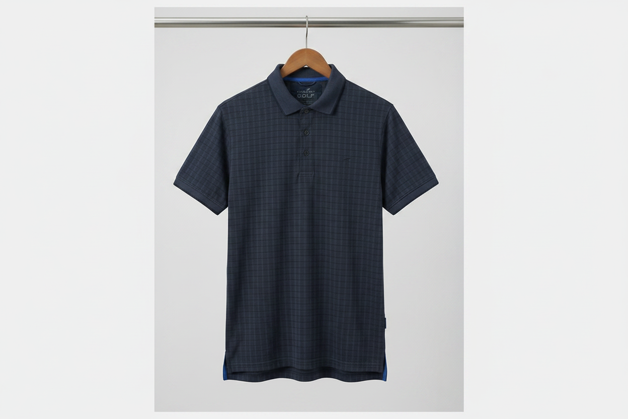 Stone Bay Golf Textured Check Polo Shirt – Navy Blue
