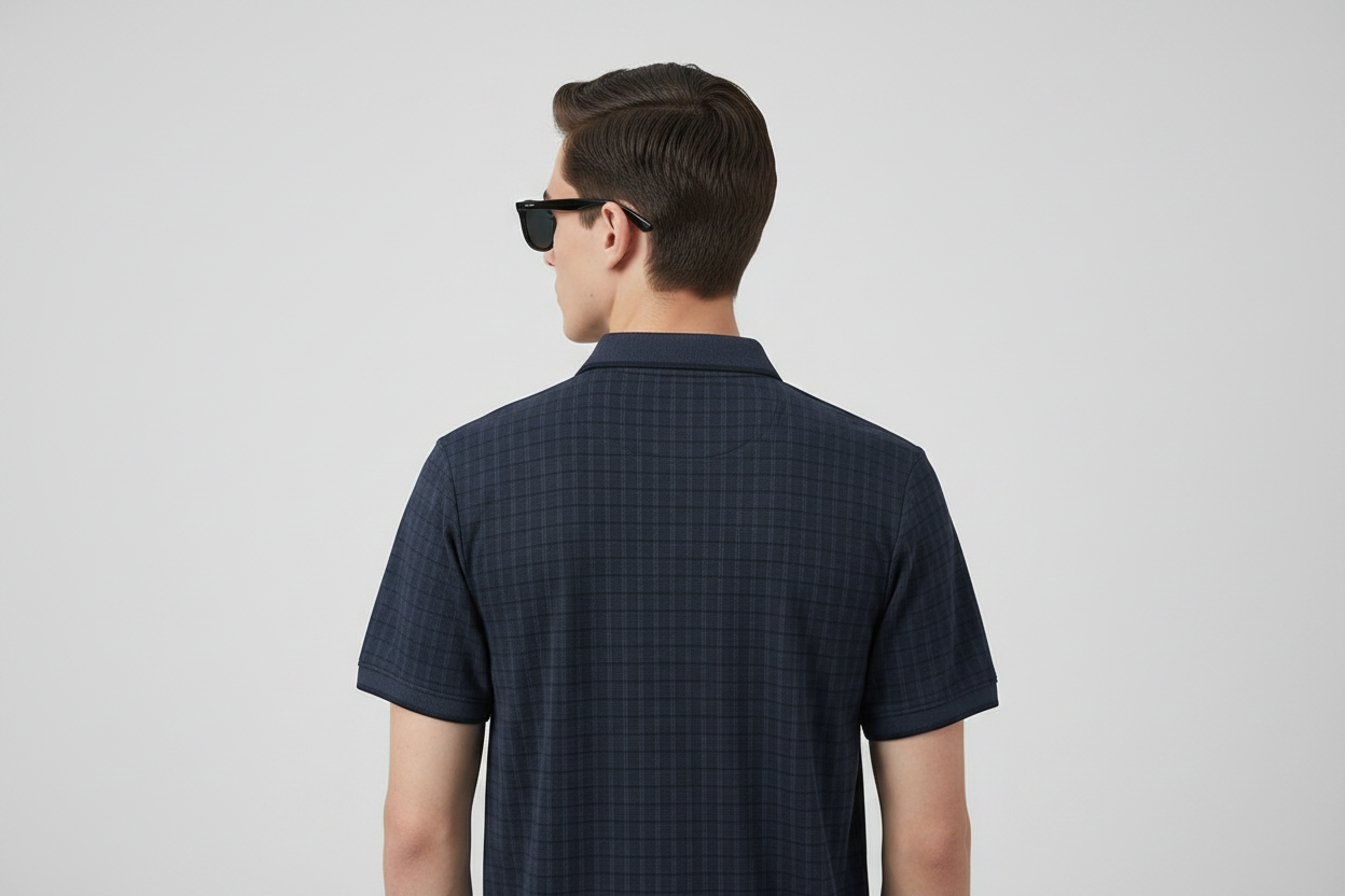 Stone Bay Golf Textured Check Polo Shirt – Navy Blue