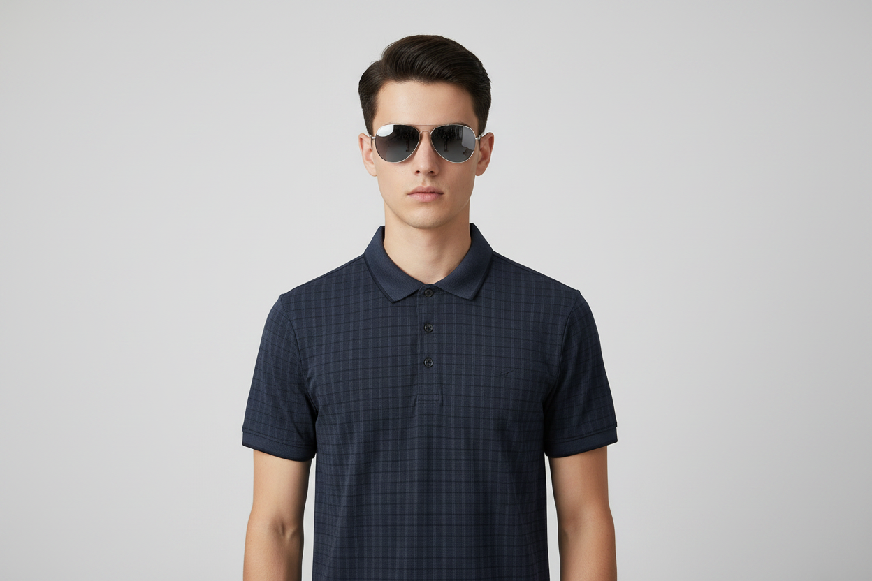 Stone Bay Golf Textured Check Polo Shirt – Navy Blue