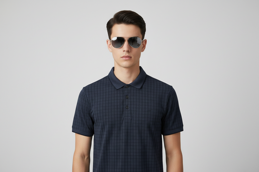 Stone Bay Golf Textured Check Polo Shirt – Navy Blue