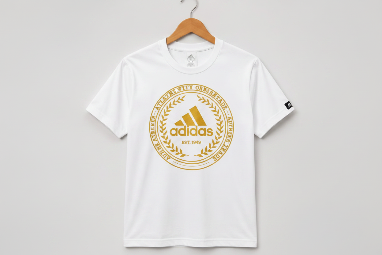 Adidas White Premium Gold Logo Graphic T-Shirt