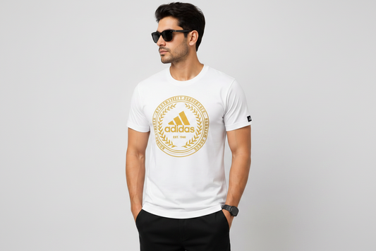 Adidas White Premium Gold Logo Graphic T-Shirt